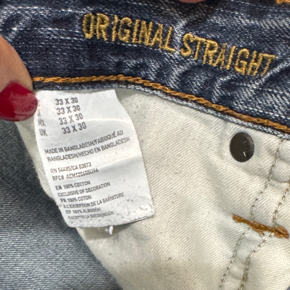 American Eagle Outfitters Original Straight Fit Distressed Blue Jeans - Picture 3 of 7